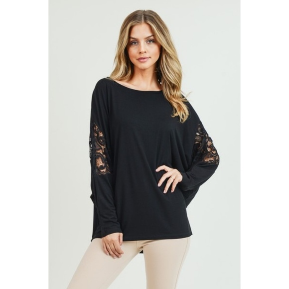 Women's Soft Knit Dolman Sleeve Top Stretchy Black - Picture 2 of 6